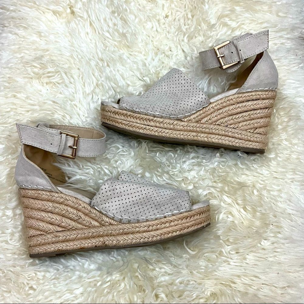 Altar’d State Tan Vegan Suede Perforated Espadrilles Wedges 8